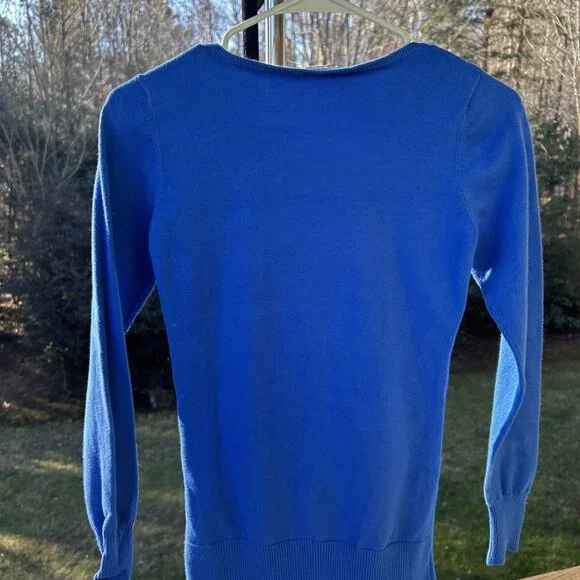 Cache Women’s XS Long Sleeve Sweater Royal Blue Ribbed Gold Zipper Stretch - Picture 11 of 16